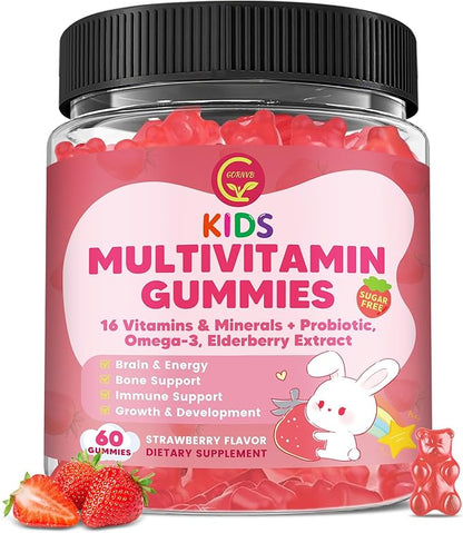 Kids Methylated Multivitamin Gummies with Omega 3, Multivitamin for Kids & Teens 4+ w/L Methylfolate & B12, Calcium, Probiotics, Elderberry, 16 Vitamins for Healthy Growth, Immune Support, Sugar Free