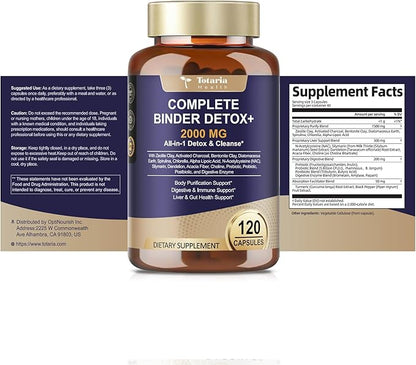 Totaria 2000MG All-in-1 Detox Binder, Activated Charcoal, Zeolite, Bentonite Clay, Alpha Lipoic Acid, 7-Layer Detox & Cleanse Supplement, Liver & Gut Support, 120 Counts