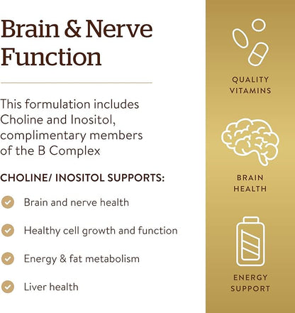 Solgar Choline/Inositol 500 mg/500 mg, 100 Vegetable Capsules - Energy Metabolism, Liver Health, Essential for Brain & Nerve Function - Non-GMO, Vegan, Gluten Free, Dairy Free, Kosher - 50 Servings