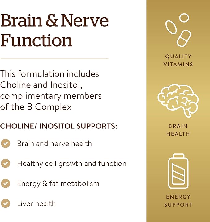 Solgar Choline/Inositol 500 mg/500 mg,100 Vegetable Capsules-Energy Metabolism,Liver Health,Essential for Brain&Nerve Function-Non-GMO,Vegan,Gluten Free,Dairy Free,Kosher-50 Servings,(Pack of 2)