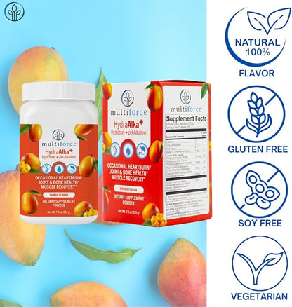 HydraAlka+ Premium Hydration Supplement | Alkalize & Hydrate with Electrolytes | Supports pH Balance, Non-Chronic Heartburn Relief, Muscle Recovery & Bone Health | 30 Servings, 3 Flavors