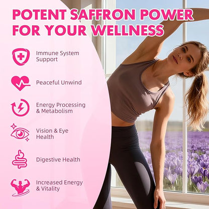 Saffron Gummies for Adult Kids - with Saffron 88.5mg, Vitamins D3 & B6, Magnesium, Zinc, Ashwagandha, L - Theanine, St. John's Wort - Supports Mood & Focus, Strawberry Flavor, 120 Count