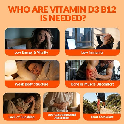 WEEVIT Vitamin D3 B12 Gummies, Vitamin D 10000IU & 500mcg Methyl B12 with Vitamin A, C, K, Calcium, Magnesium, Zinc for Women & Men, Support Eye, Bone, Energy