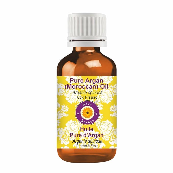 Deve Herbes Argan (Moroccan) Oil (Argania spinosa) | Cold Pressed | Pure | Natural | For Diluting Essential oils | For Hair, Skin & Massage | Non-Sticky | Lightweight | Unisex | 30ml (1 oz)