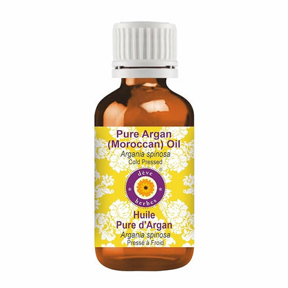 Deve Herbes Argan (Moroccan) Oil (Argania spinosa) | Cold Pressed | Pure | Natural | For Diluting Essential oils | For Hair, Skin & Massage | Non-Sticky | Lightweight | Unisex | 50ml (1.69 oz)