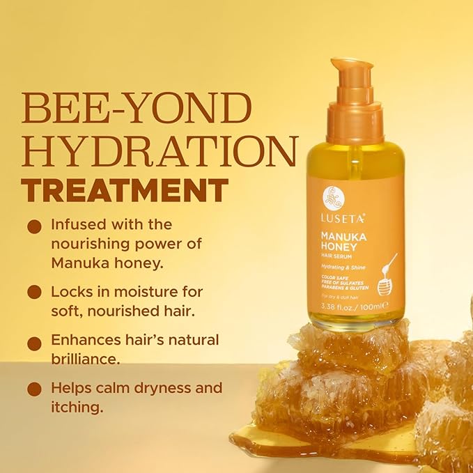 Luseta Manuka Honey Hair Oil Hydrates Dry Hair and Adds Shine & Softness to Dull Hair Nourishing Oil with Honey & Argan Oil, Frizz Control 3.38oz