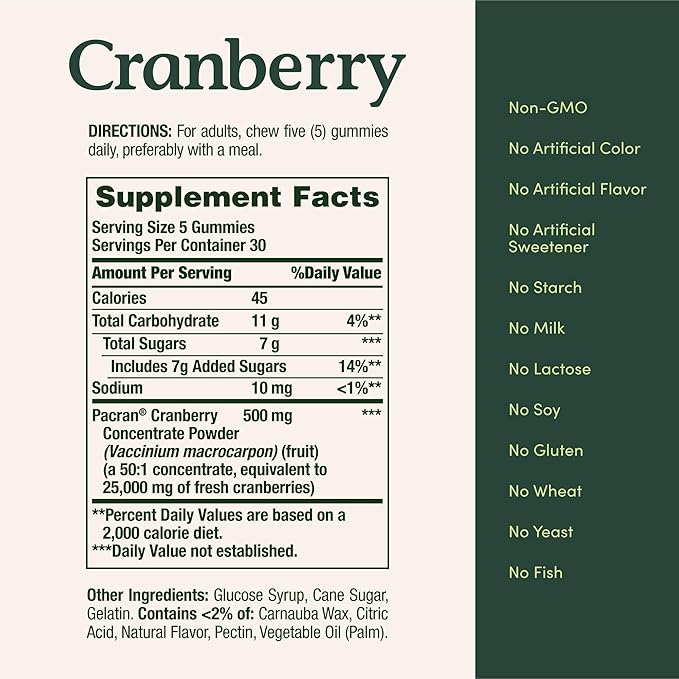Nature's Bounty Cranberry Gummies, Urinary Tract Support, 500 mg, Cran-Raspberry Flavor, 150 Ct