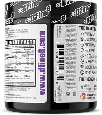 Thermogenic Pre-Workout Energy Powder & Shredding Supplement, Boost Energy Mood & Focus, Sugar Free, Contains Senactiv, Endurance, 300mg Caffeine, N-Acetyl-L-Tyrosine (Fierce Grape)