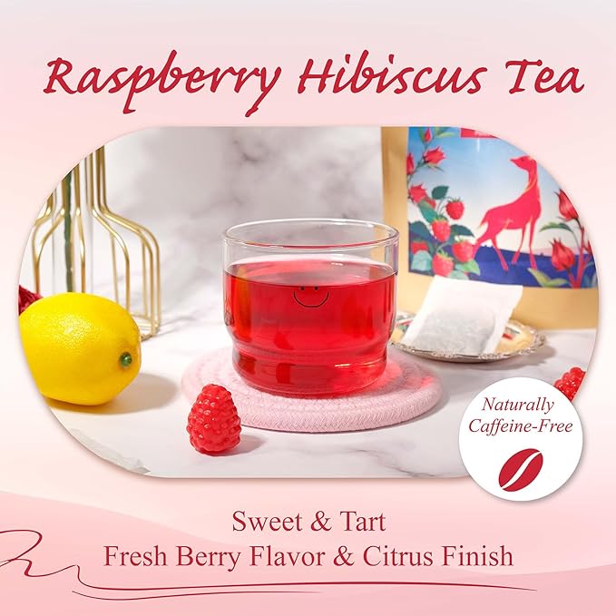 WT WEETEE Raspberry Hibiscus Herbal Tea Bags 100 Count, Hibiscus, Lemongrass & Rosehip Blend with Natural Raspberry Flavor, Caffeine Free, Hot or Iced Tea
