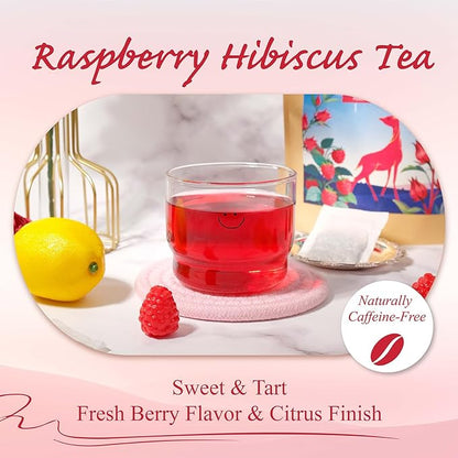 WT WEETEE Raspberry Hibiscus Herbal Tea Bags 100 Count, Hibiscus, Lemongrass & Rosehip Blend with Natural Raspberry Flavor, Caffeine Free, Hot or Iced Tea