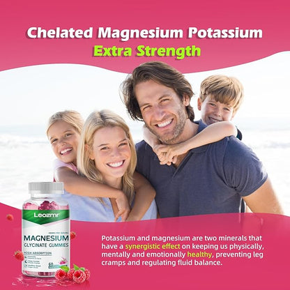 Magnesium Glycinate Gummies 1000mg - Sugar Free Magnesium Potassium Supplement with Vitamin D, B6, CoQ10 for Calm Mood & Sleep Support - 60Raspberry Gummies
