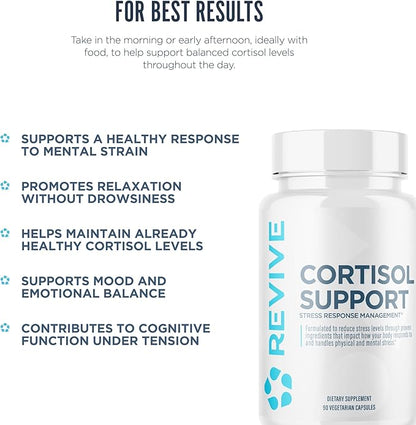 Revive MD Cortisol Manager, 90 Vegetarian Capsules - Cortisol Supplement w/Magnesium & L-Theanine Support Health, Focus, Energy, Fatigue, & Adrenal Gland Function - Vegan & Gluten-Free (30 Servings)