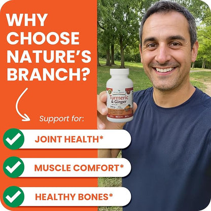 Turmeric and Ginger Supplement - Organic Turmeric & BioPerine - 95% Curcuminoids for Joint Support & Digestion | High Absorption Black Pepper Extract, Vegan, Curcumin Pills, Extra Strength 90 Capsules