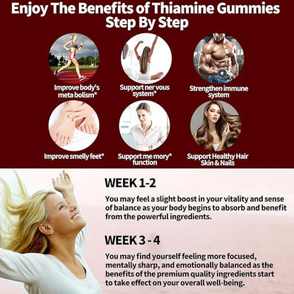 Thiamine Vitamin B1 Gummies - 500g Vegan Sugar Free Thiamine Supplement, with Natural Mixed Berries Flavor for Adults & Kids (60 Counts) Focus Supplement