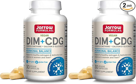 Jarrow Formulas - DIM + CDG Veggie Capsules - - DIM & CDG Supplement - for Hormone Balance - Non-GMO - Gluten Free,30 Count (Pack of 2)