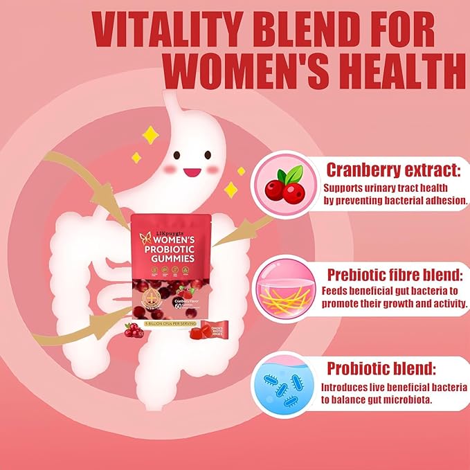 Prebiotic Nutritional Supplements Probiotic Gummies for Women-Women Exclusive pH Balanced probiotics-Controlling Off Flavors -Enriched with 5 Billion CFUs of Active Bacteria（60）