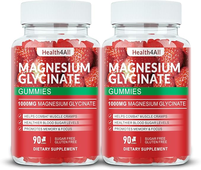 Magnesium Glycinate Gummies 1000mg, High Absorption Sugar Free Magnesium Potassium Supplement for Relaxation, Stress Relief, and Sleep Support for Adults & Kids - 180 Strawberry Gummies