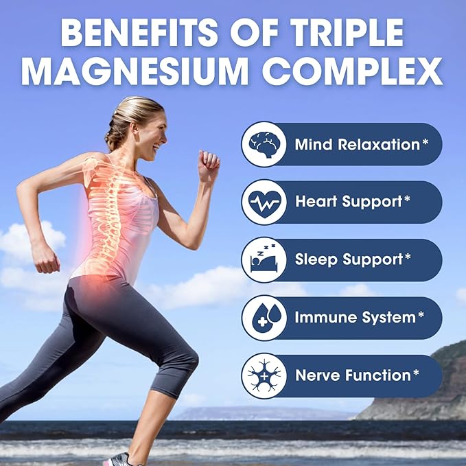 Magnesium Glycinate Liquid Drops with Taurate & Citrate, Magnesium Supplement for Sleep, Calm & Relaxation, with Potassium & Omega-3, High Absorption Formula, Blueberry Flavor, 2 Fl Oz