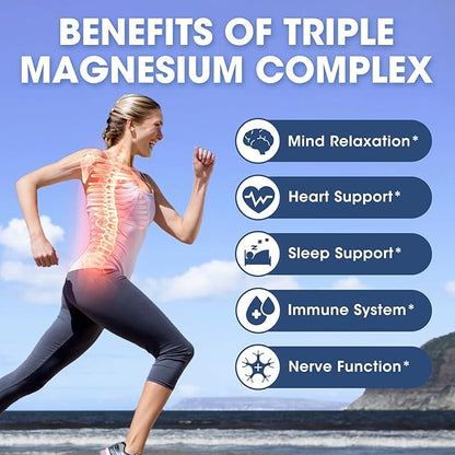 Magnesium Glycinate Liquid Drops with Taurate & Citrate, Magnesium Supplement for Sleep, Calm & Relaxation, with Potassium & Omega-3, High Absorption Formula, Blueberry Flavor, 2 Fl Oz