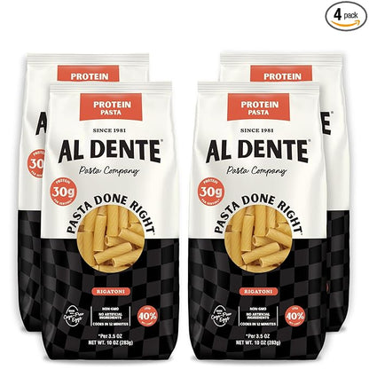 Al Dente Protein Pasta Rigatoni – 30g High Protein in 3.5oz Serving, Lower Carb, High Fiber. Cage-Free Eggs & Semolina. (Previously Carba-Nada, Packaging May Vary) - 10oz Bags (Pack of 4)