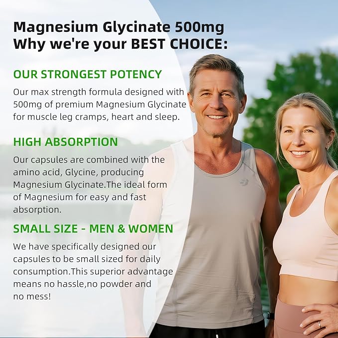 Magnesium Glycinate Supplement 500mg, High Absorption Dietary Supplement Softgels for Sleep, Muscle, Heart Support, Gluten Free, Non GMO, 180 Capsules, 90 Day Supply