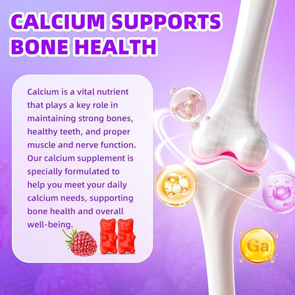 Calcium Citrate Gummies 1200mg Calcium Gummies for Women & Men, Chewable Calcium Supplements Support Immune Health & Bone Strength, Vegan/Sugar-Free/Gluten-Free, Raspberry Flavor 120 Count