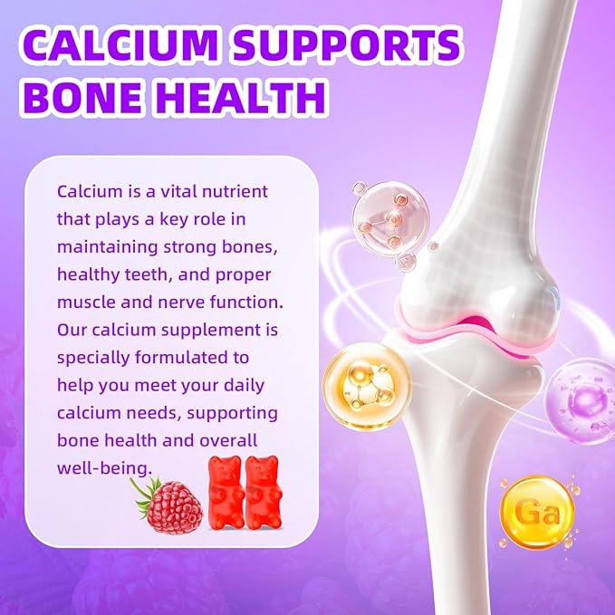 Calcium Citrate Gummies 1200mg Calcium Gummies for Women & Men, Chewable Calcium Supplements Support Immune Health & Bone Strength, Vegan/Sugar-Free/Gluten-Free, Raspberry Flavor 60 Count