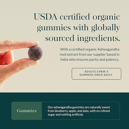 Gaia Herbs Organic Ashwagandha Gummies - Stress Support* - Made with Cinnamon & Ginger - Gluten Free & Vegan - 120 Count (40 Servings)
