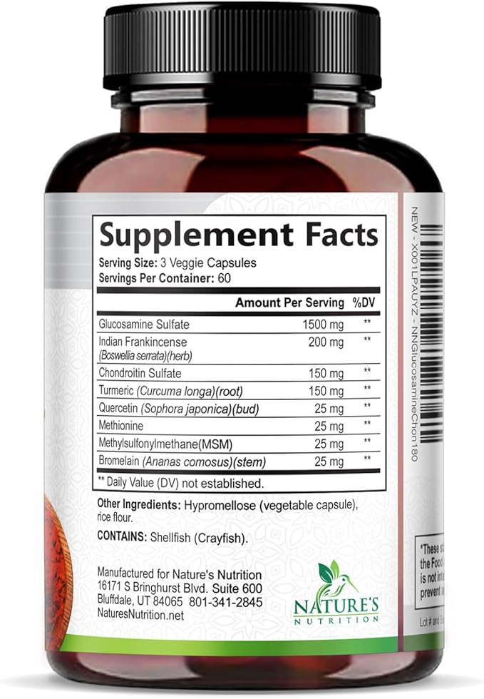 Glucosamine Chondroitin MSM - Joint Support Supplement for Joint Mobility, Comfort and Cartilage Support For Men and Women - Glucosamine Complex Supplements with Turmeric & Boswellia - 180 Capsules