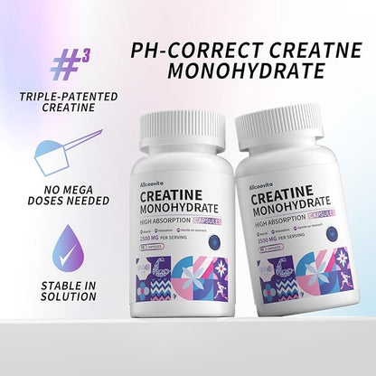 Allcoovita Creatine Monohydrate Capsules -3 Creatine Capsules per Serving, 2500mg, Gluten Free, 90 Capsules