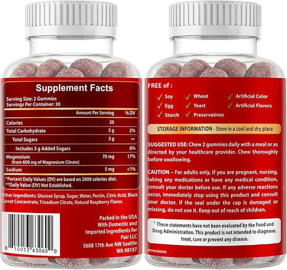 Vitboost Magnesium Citrate Gummies 600mg - 60 Count Vegan Magnesium Gummies for Relaxation & Muscle Support - Natural Raspberry Flavor - Non-GMO, Gluten Free, Plant Based