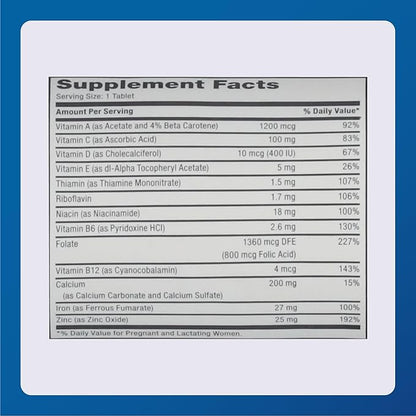 MAJOR Prenatal Tablets for Pregnant and Lactating Women - Dietary Supplement - 100 Count