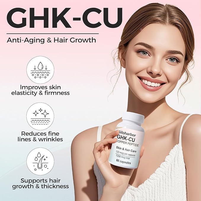 GHK-Cu Copper Peptide Supplement, 120mcg High-Purity Supplement for Skin & Hair, Enteric-Coated for Maximum Absorption, Vegan & Gluten-Free (60 Count)