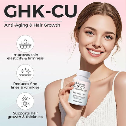GHK-Cu Copper Peptide Supplement, 120mcg High-Purity Supplement for Skin & Hair, Enteric-Coated for Maximum Absorption, Vegan & Gluten-Free (60 Count)