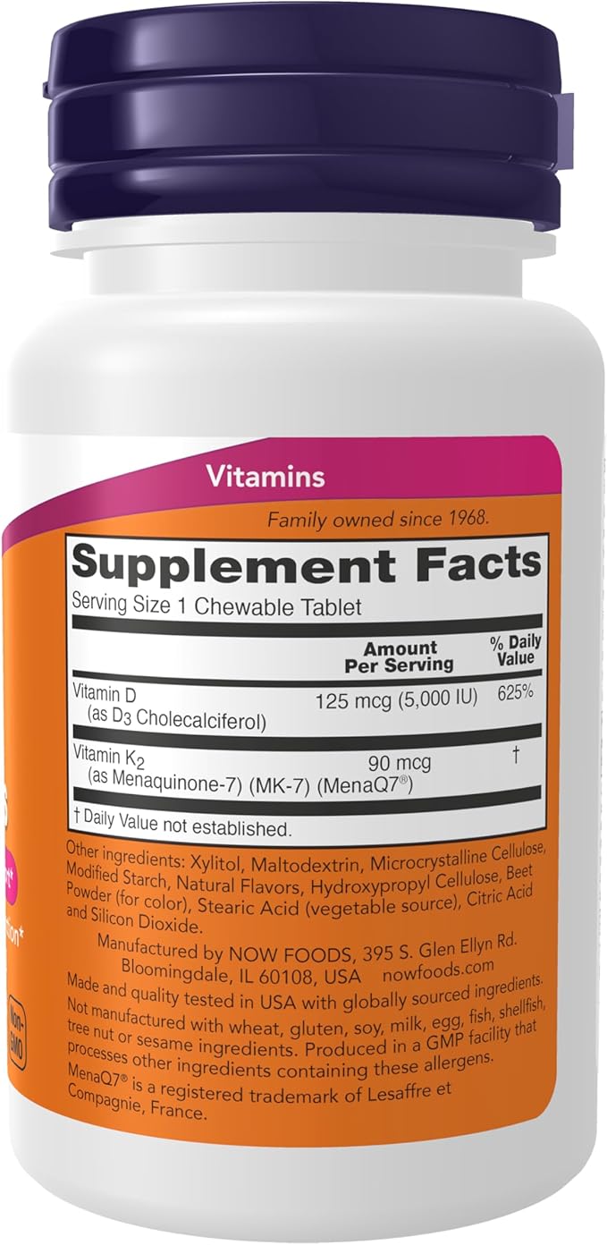 Now Foods, D3 K2 Chewables, 90 Chewables Tablets