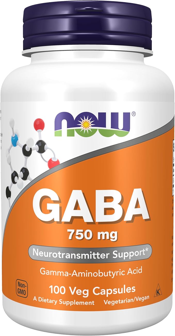 NOW Foods Supplements, GABA (Gamma-Aminobutyric Acid) 750mg, Neurotransmitter Support*, 100 Veg Capsules