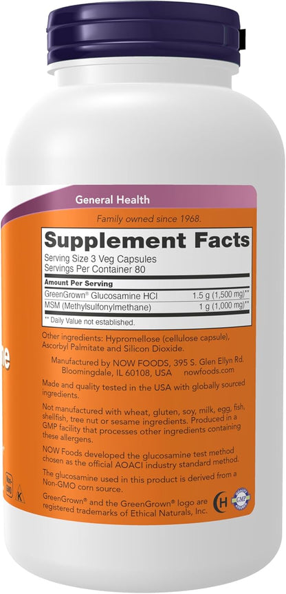 NowFoods Vegetarian Glucosamine & MSM Joint Health 240 Veg Capsules
