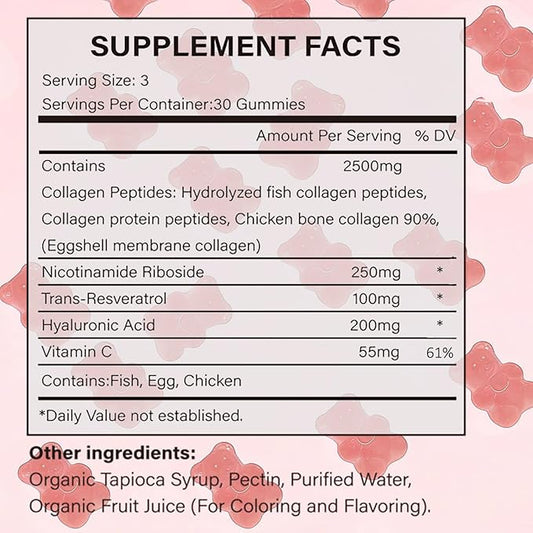 Glow Collagen Gummies with Hyaluronic Acid & Resveratrol | Gentle Support for Skin, Hair & Nail Care | Non-GMO | 90 Count (1)