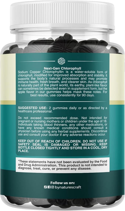 Chlorophyll Gummies for Cleanse & Detox Support - Potent Internal Deodorizer Chloropyll Supplements for Body Odor Healthy Skin Immunity & Digestive Support - Vegan Non-GMO & Gluten Free - 60 Count