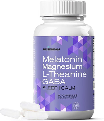 Magnesium Glycinate 275mg Melatonin 5mg L-Theanine 200mg GABA 100mg Capsules - Full Rest Nighttime Bedtime Support Supplement for Men Women - Vegan Sugar-Free Gluten-Free