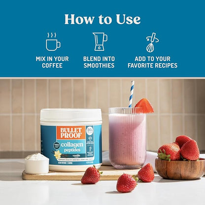 Bulletproof Vanilla Collagen Peptides Powder with MCT Oil, 14.3 Ounces, Grass-Fed Collagen Protein for Skin, Bone and Joint Support, Pasture Raised, No Added Hormones