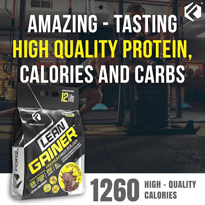 Forzagen Lean Gainer Premium Mass Builder | Mass Gainer Protein Powder for Men & Women | High Calorie Protein, Weight Gain, Bulk, Muscle Building Supplement | Dutch Chocolate, 12 lbs. (16+ Servings)