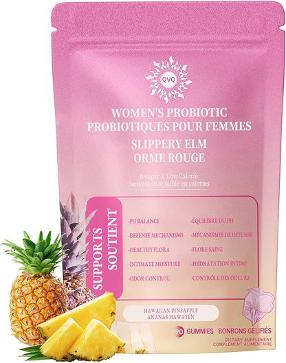 Women's Probiotic Slippery Elm Gummies, Pineapple Gummies for Women pH, Premium Feminine Balance Gummie, 90 Gummies(1 Pc)