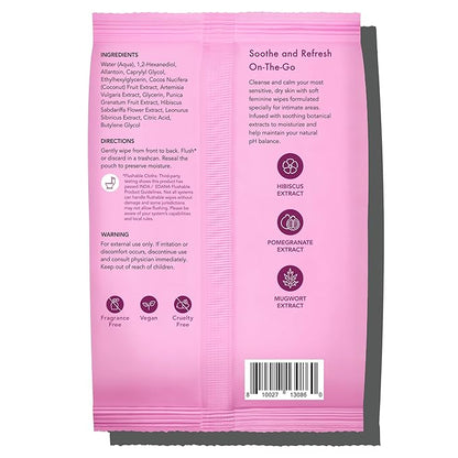 Rael Feminine Wipes, Flushable, Travel Size, All Skin Types, Daily Use (Soothing, 30 Count Pack of 3)