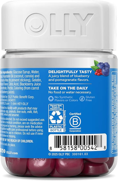 OLLY Glowing Skin Gummy, Hydrated & Youthful Skin,* Hyaluronic Acid, Collagen Peptides, Sea Buckthorn, Plump Berry Flavor, 25 Day Supply - 50 Count