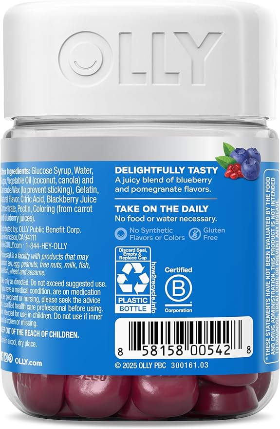 OLLY Glowing Skin Gummy, Hydrated & Youthful Skin,* Hyaluronic Acid, Collagen Peptides, Sea Buckthorn, Plump Berry Flavor, 25 Day Supply - 50 Count (Pack of 2)