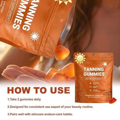 2026 New Tanning Gummies for Women, Tanning Gummies That Work Fast Without Sun, Enhances Natural Tan, Natural Looking Glow, Bronzing, Non-GMO, Vegan & Sugar Free - 60 Count (1 Pack)
