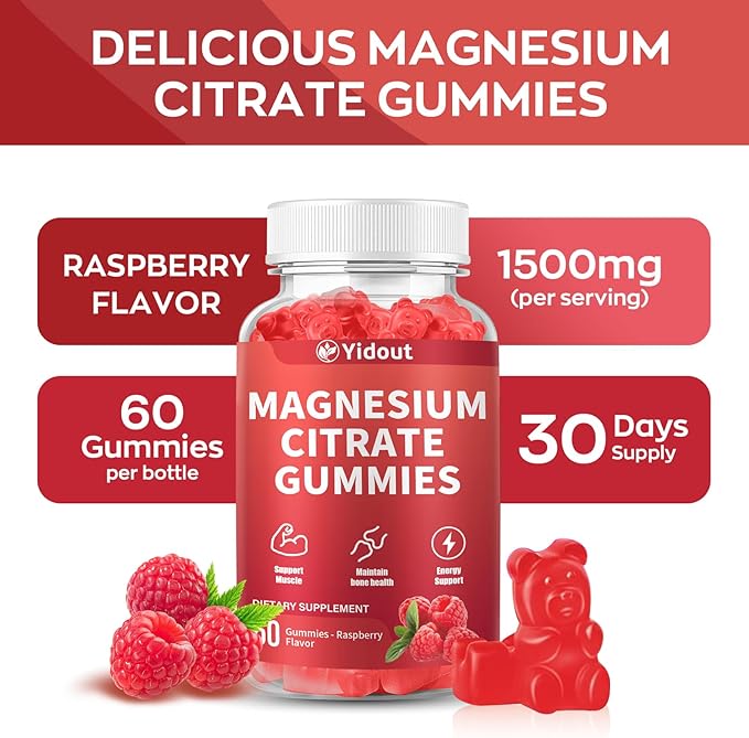 High Absorption Magnesium Gummies for Adults，Magnesium Supplement for Muscle, Nerve, Bone and Heart Support, Vegan, Non-GMO，Raspberry Flavor (60 Count（Pack of 2）)