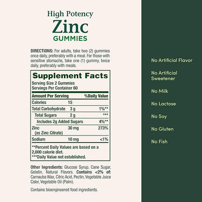 Nature’s Bounty Zinc Gummies, Immune Support Gummies, Supports Skin & Antioxidant Health, Mixed Berry, 30mg, 120 Count