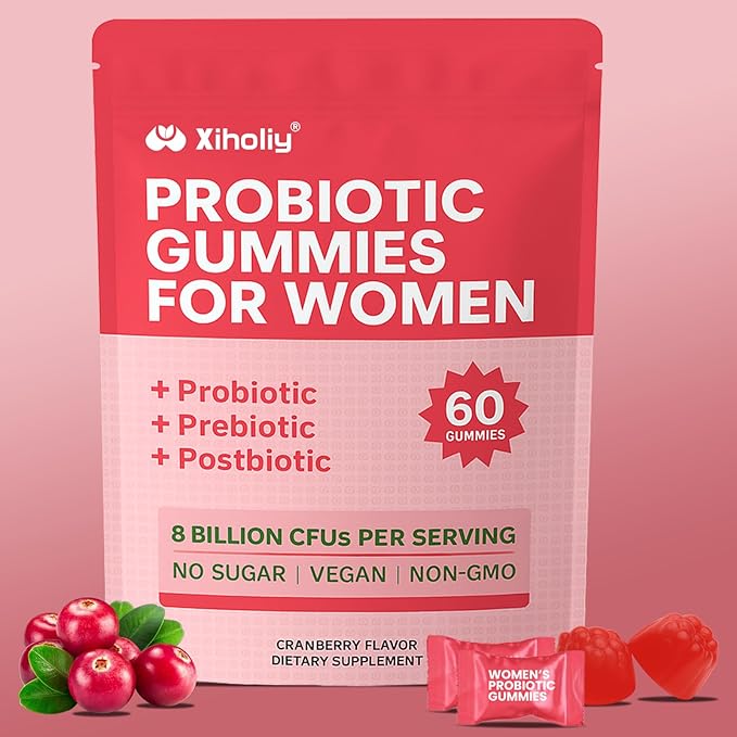 Women Probiotic Gummies - Viginal Probiotics for Women, Feminine pH Balance Supplement, Prebiotic Chewable Gummy, for Vaginal Health, Yeast Balance, Immune Defense, Healthy Odor, Cranberry, 60 Count